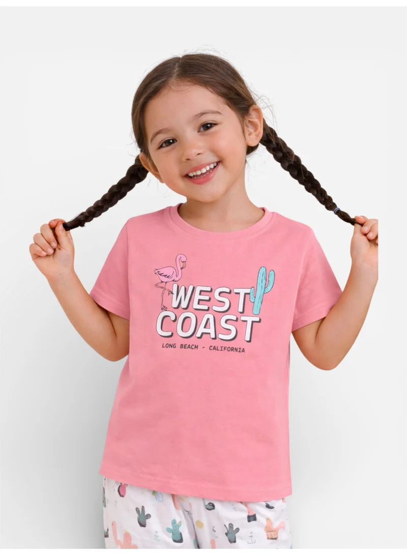 Victor And Jane  Girls West Coast Print Cotton Pajama Set – T-Shirt & Full Pants Nightwear for Women | Best Price UAE